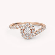 IGI Certified Oval and Round Cut 0.85 Carat Lab Grown Diamond Bypass Halo Solitaire Engagement Ring