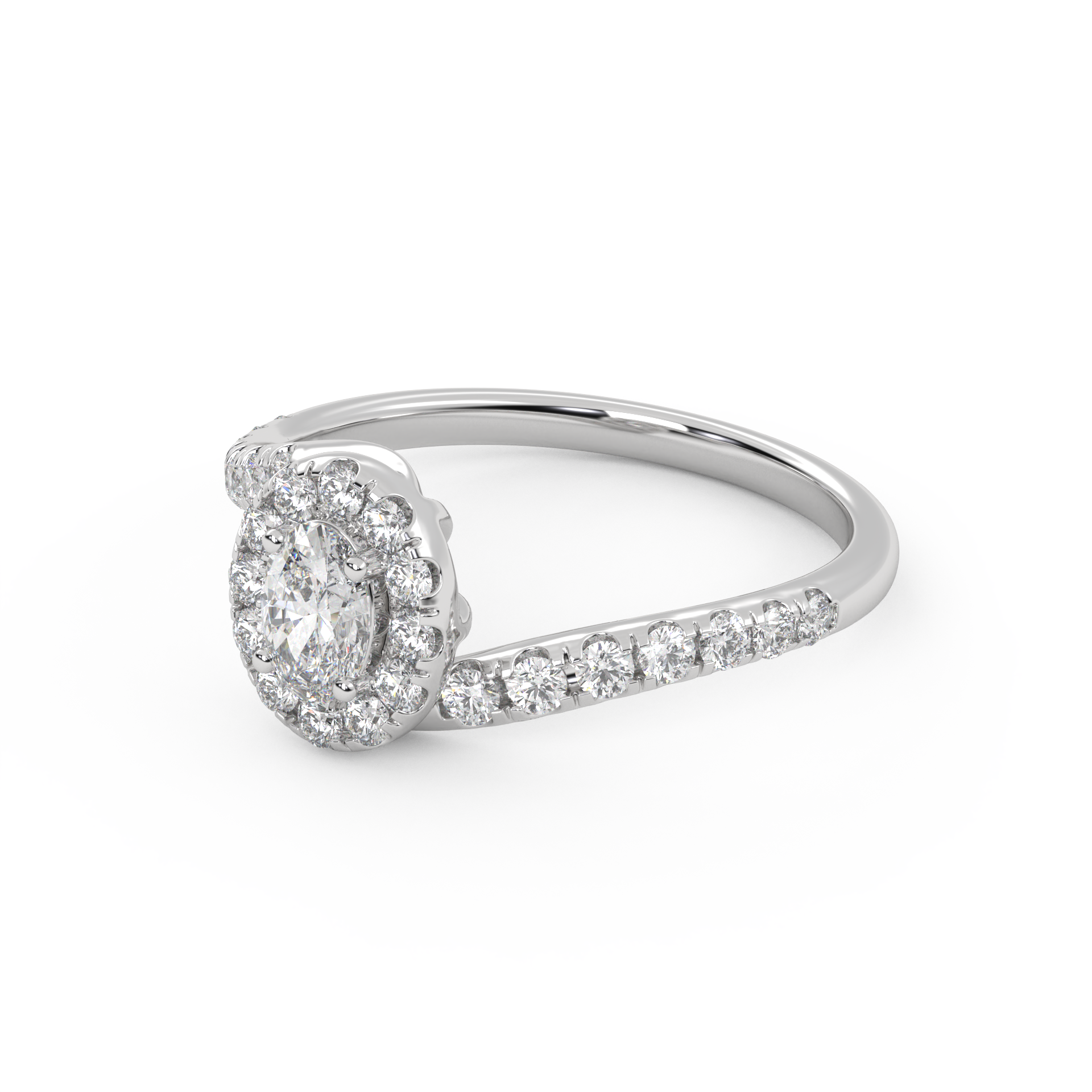 IGI Certified Oval and Round Cut 0.85 Carat Lab Grown Diamond Bypass Halo Solitaire Engagement Ring