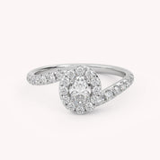 IGI Certified Oval and Round Cut 0.85 Carat Lab Grown Diamond Bypass Halo Solitaire Engagement Ring