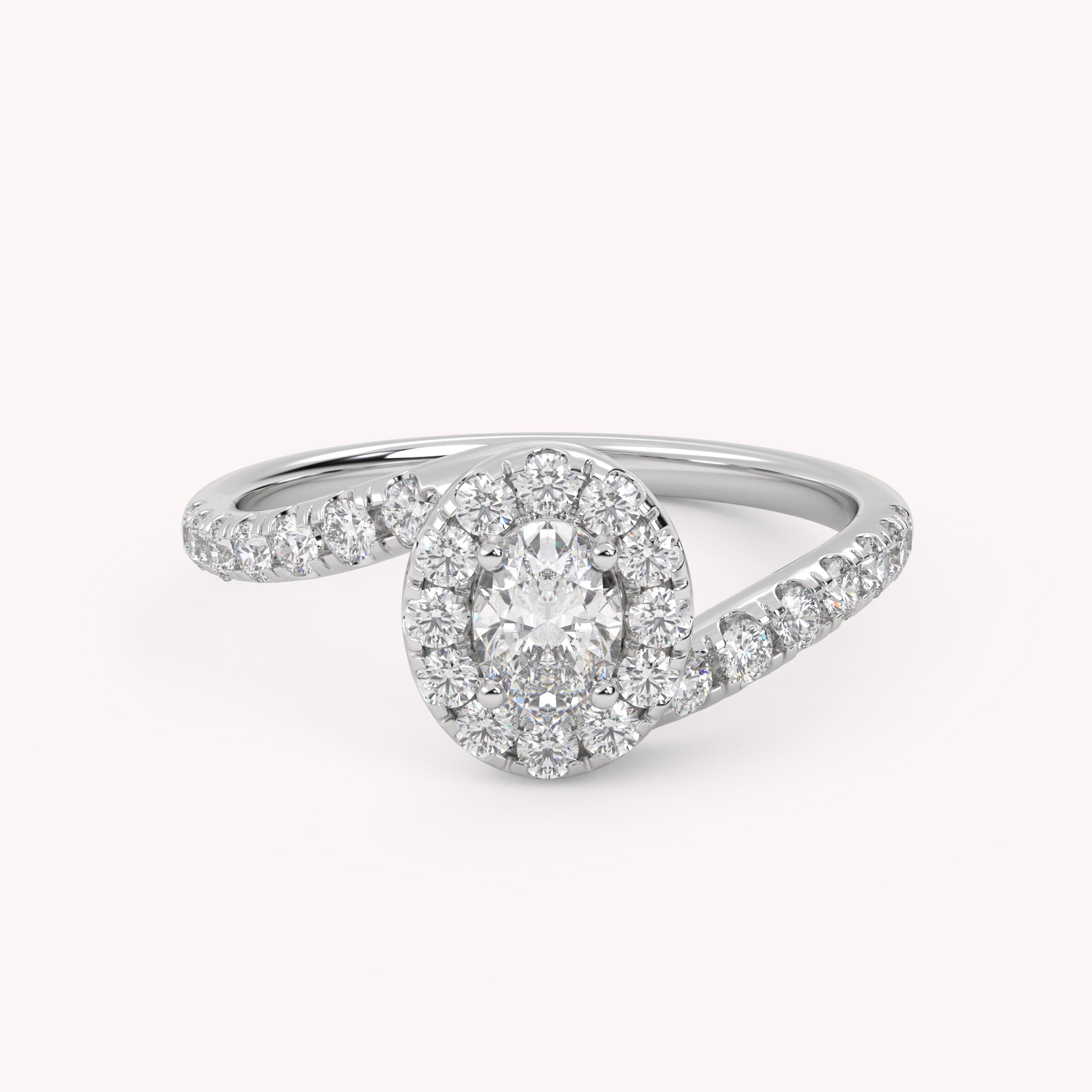 IGI Certified Oval and Round Cut 0.85 Carat Lab Grown Diamond Bypass Halo Solitaire Engagement Ring
