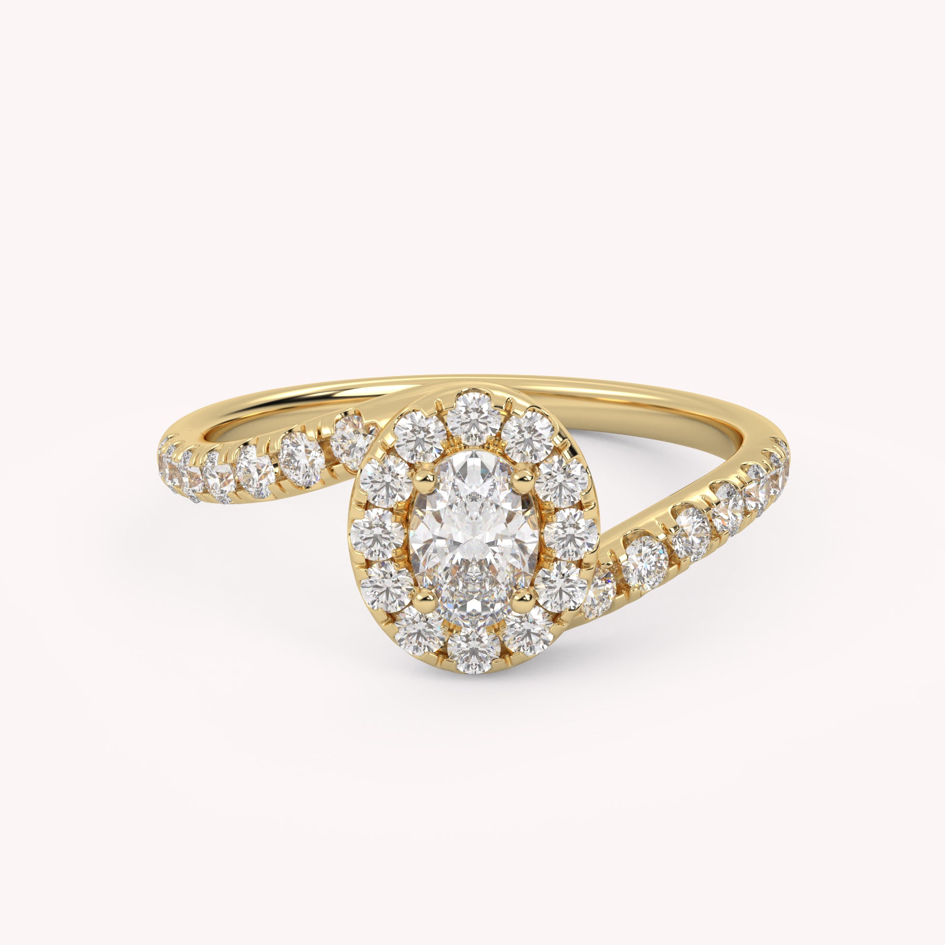 IGI Certified Oval and Round Cut 0.85 Carat Lab Grown Diamond Bypass Halo Solitaire Engagement Ring