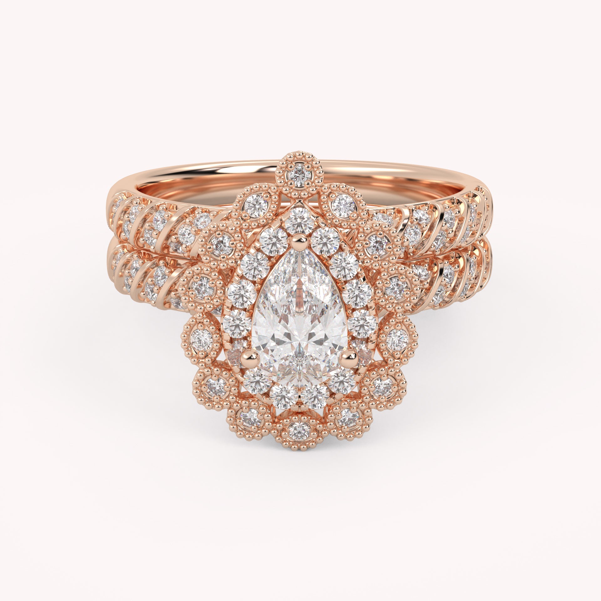 IGI Certified Pear and Round Cut 1.05 Carat Lab Grown Diamond Engagement Wedding Ring