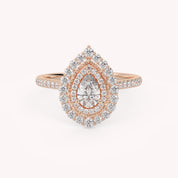 IGI Certified Double Halo Teardrop Engagement Ring