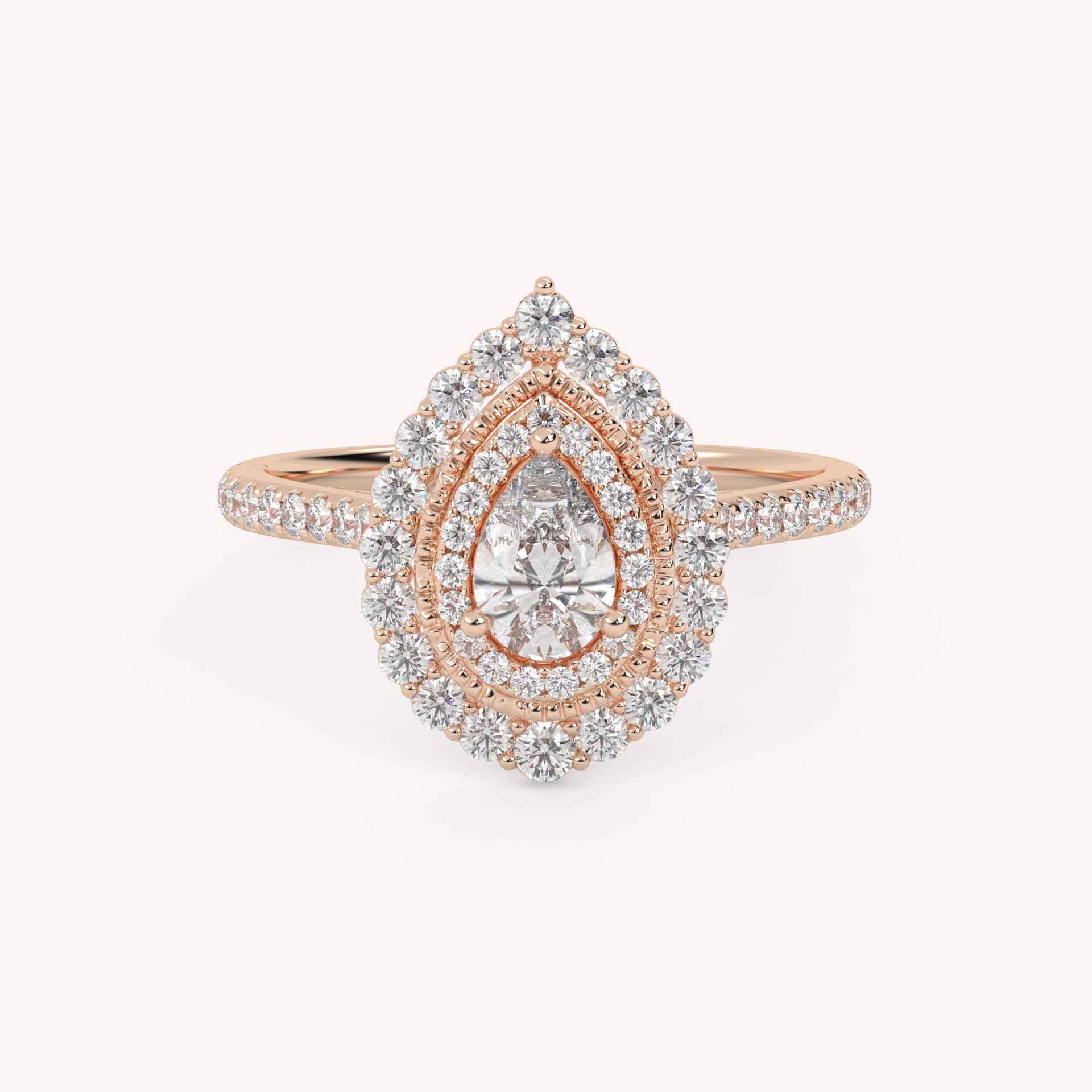 IGI Certified Double Halo Teardrop Engagement Ring