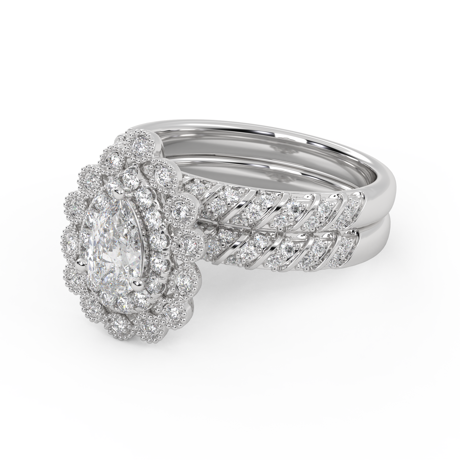 IGI Certified Pear and Round Cut 1.05 Carat Lab Grown Diamond Engagement Wedding Ring