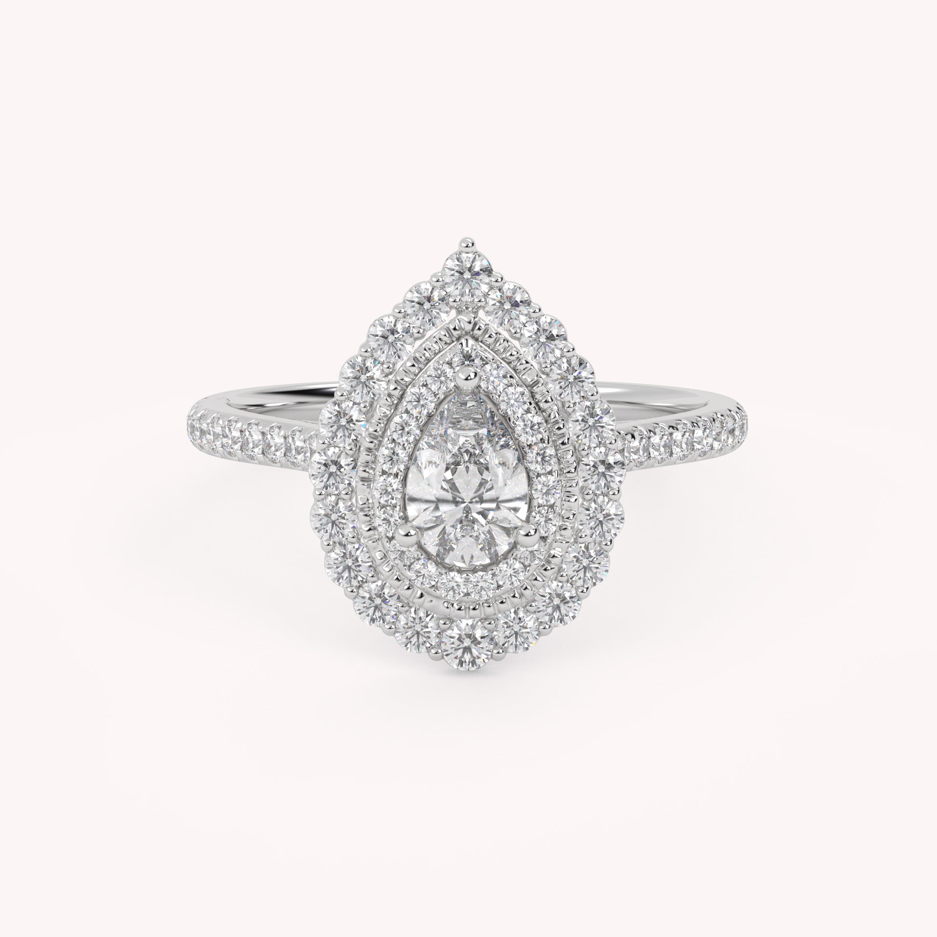 IGI Certified Double Halo Teardrop Engagement Ring