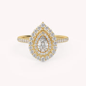 IGI Certified Double Halo Teardrop Engagement Ring