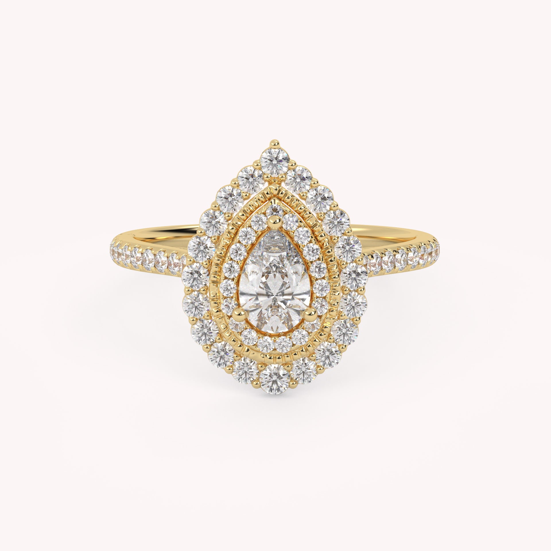 IGI Certified Double Halo Teardrop Engagement Ring