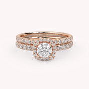 IGI Certified Half Eternity Halo Solitaire Bridal Set Rings for Women