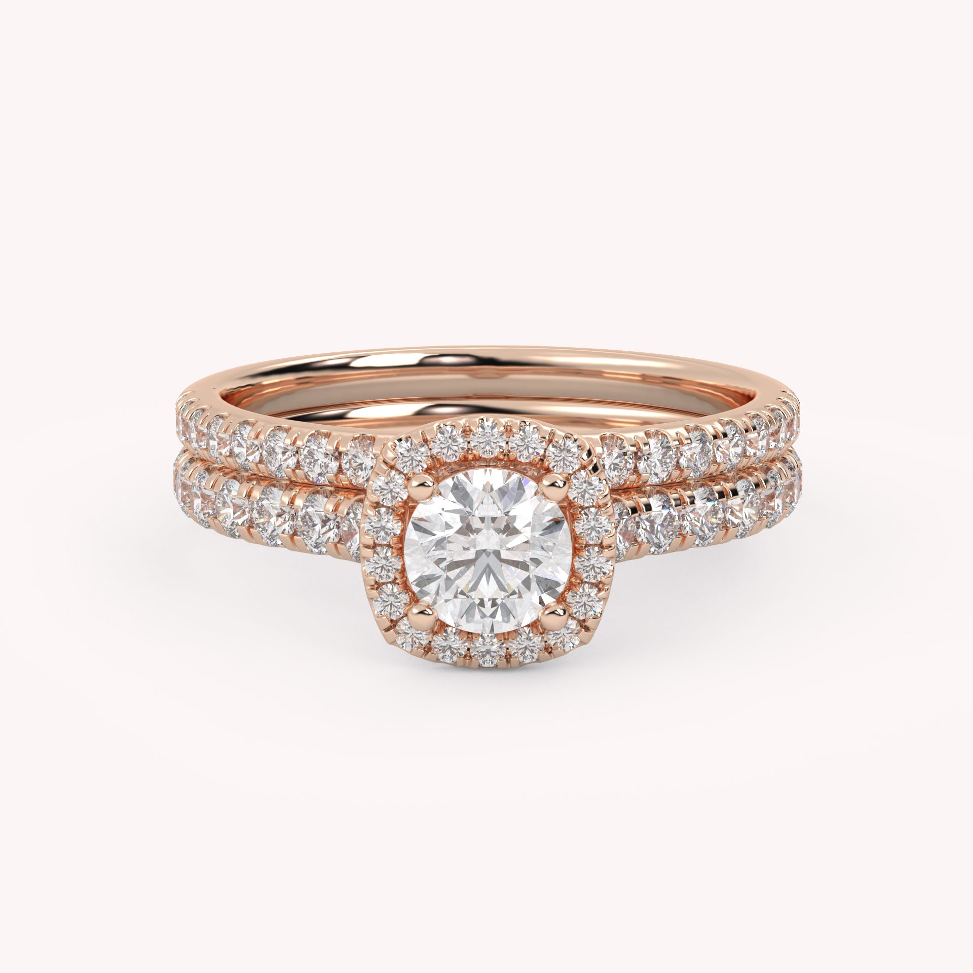 IGI Certified Half Eternity Halo Solitaire Bridal Set Rings for Women