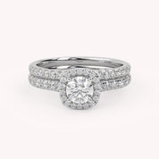 IGI Certified Half Eternity Halo Solitaire Bridal Set Rings for Women
