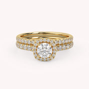 IGI Certified Half Eternity Halo Solitaire Bridal Set Rings for Women