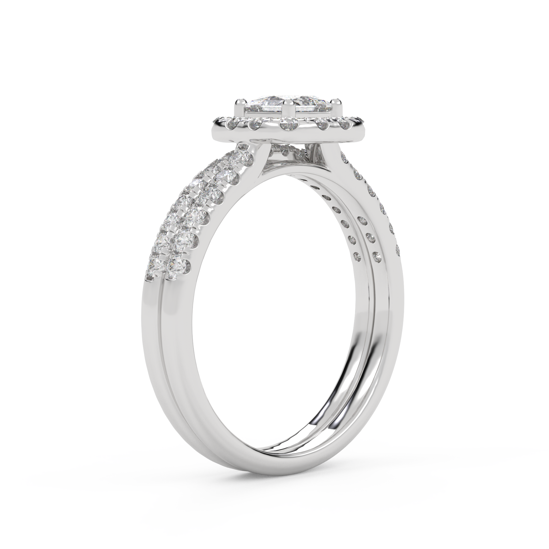 IGI Certified Half Eternity Halo Bridal Set Rings for Women
