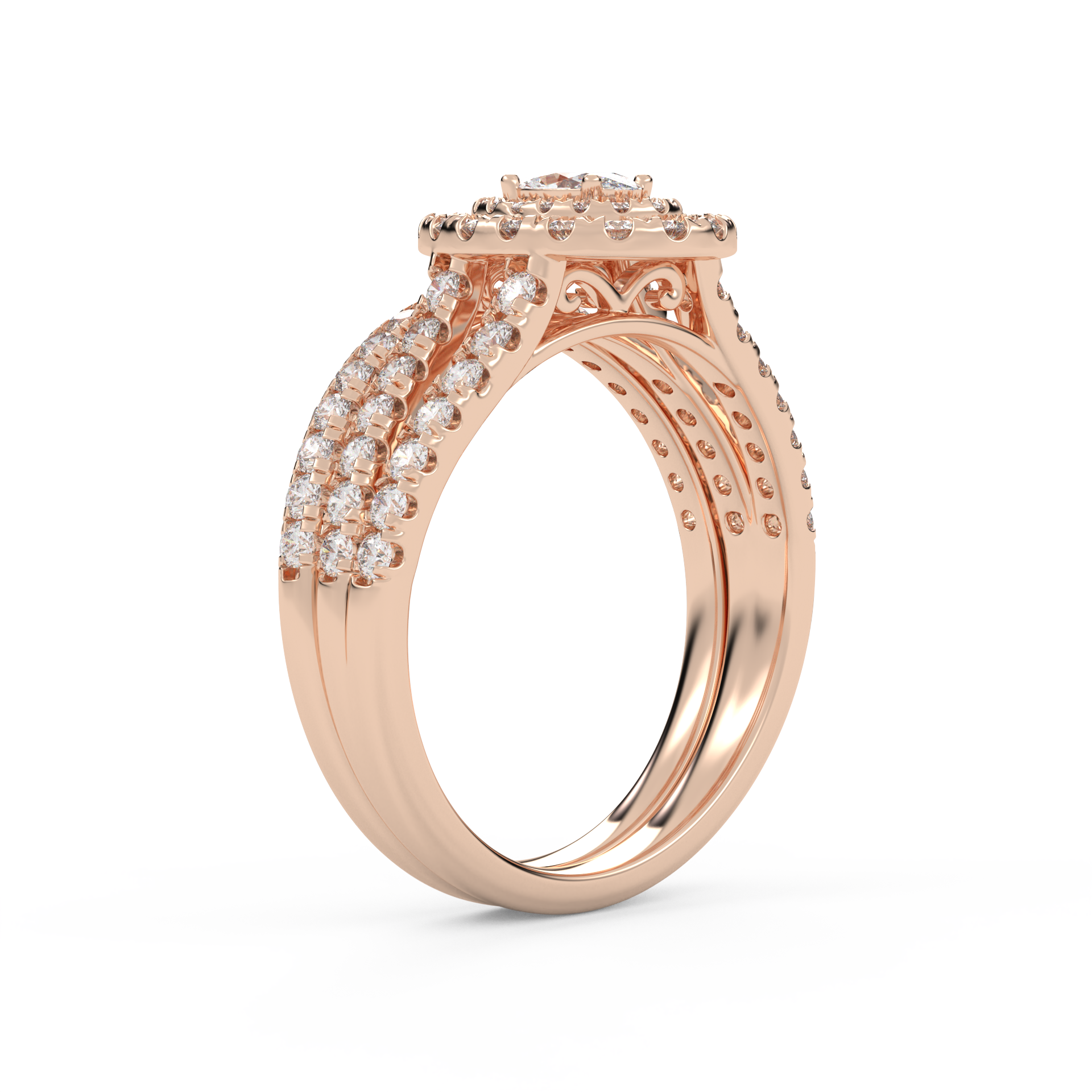 IGI Certified Split Shank Double Halo Bridal Set Ring for Women