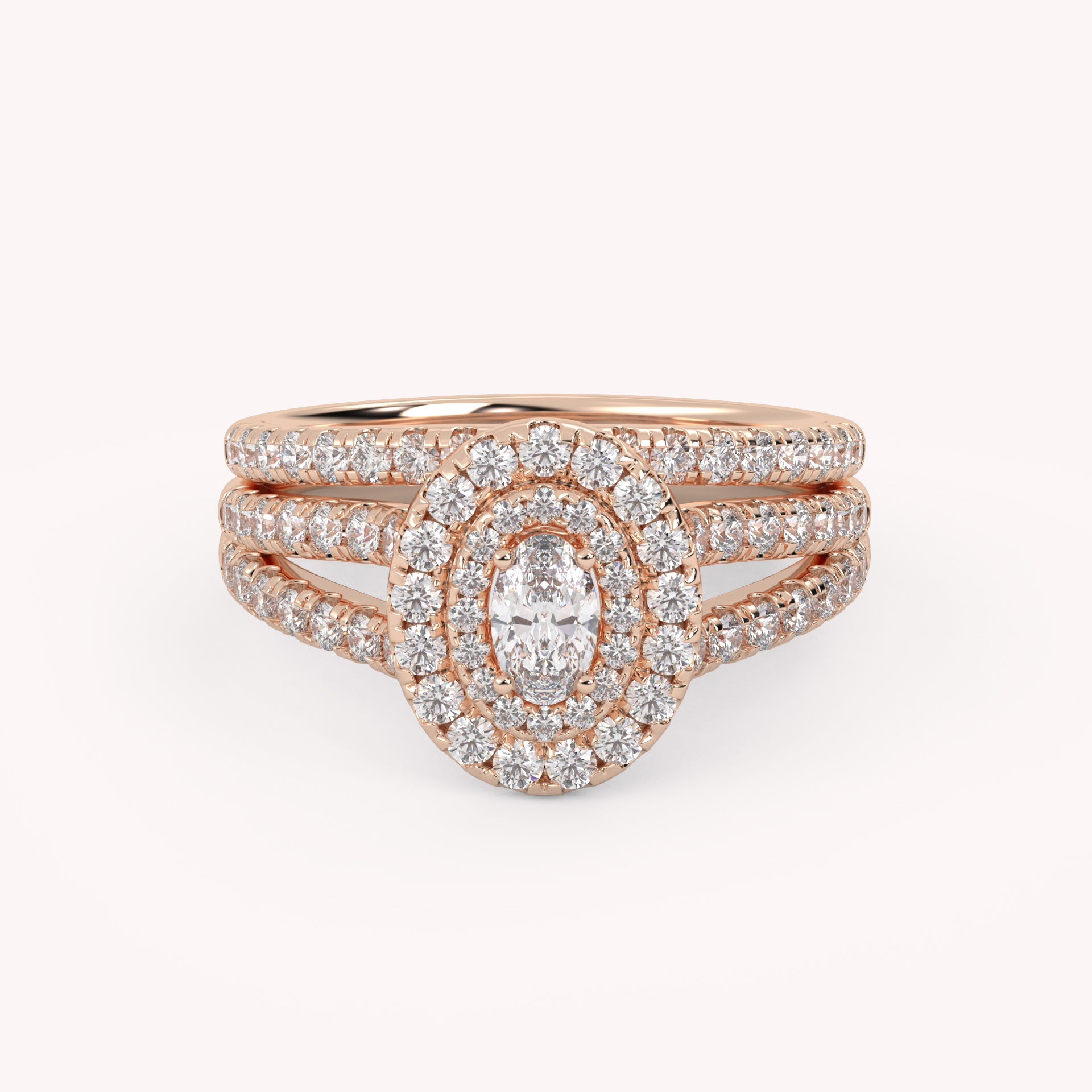 IGI Certified Split Shank Double Halo Bridal Set Ring for Women