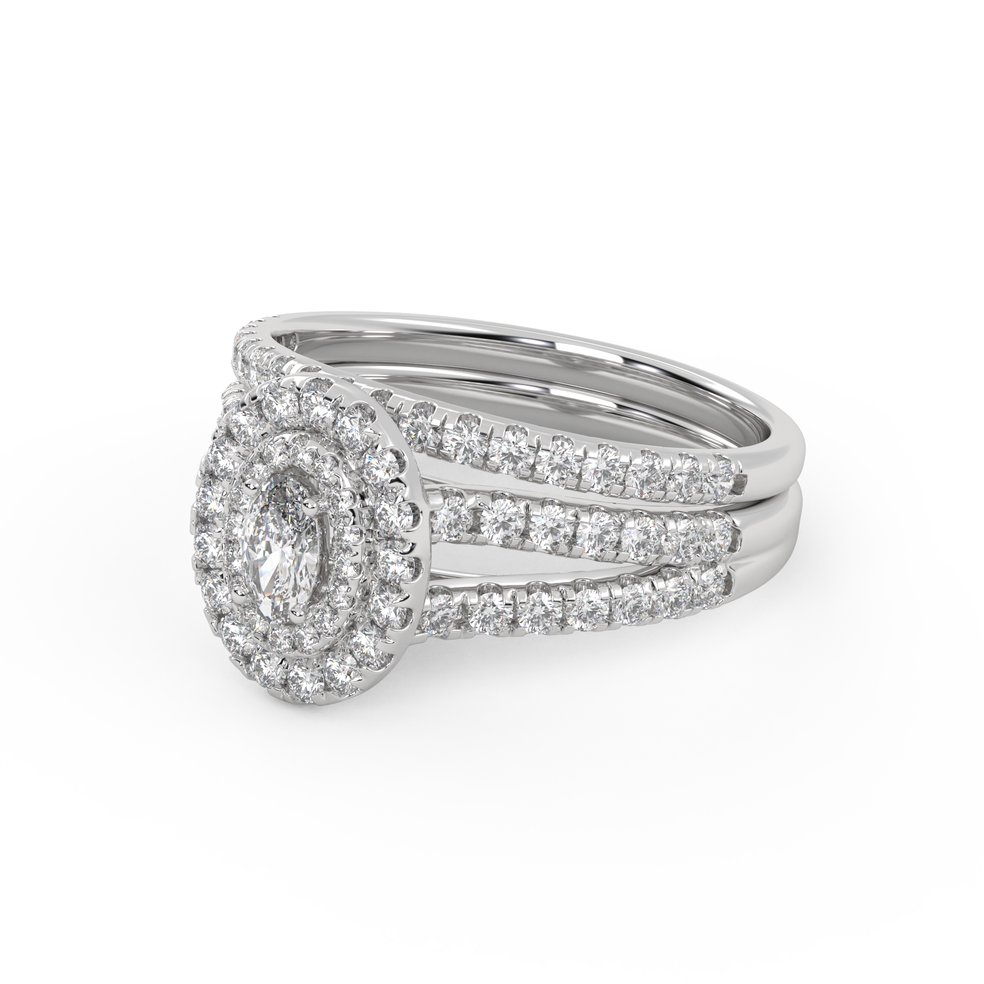 IGI Certified Split Shank Double Halo Bridal Set Ring for Women