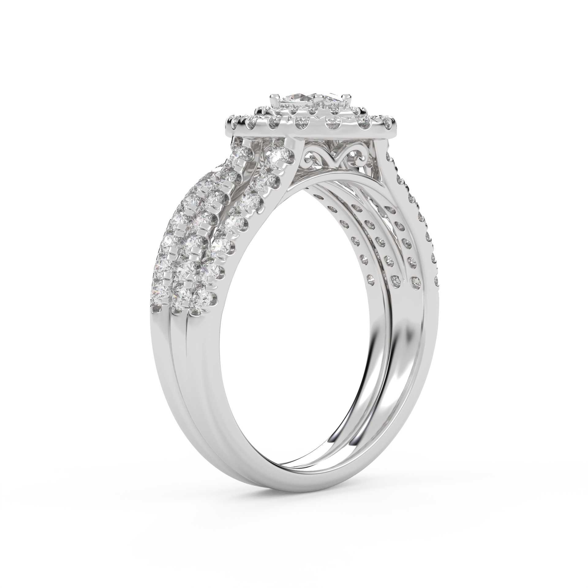 IGI Certified Split Shank Double Halo Bridal Set Ring for Women