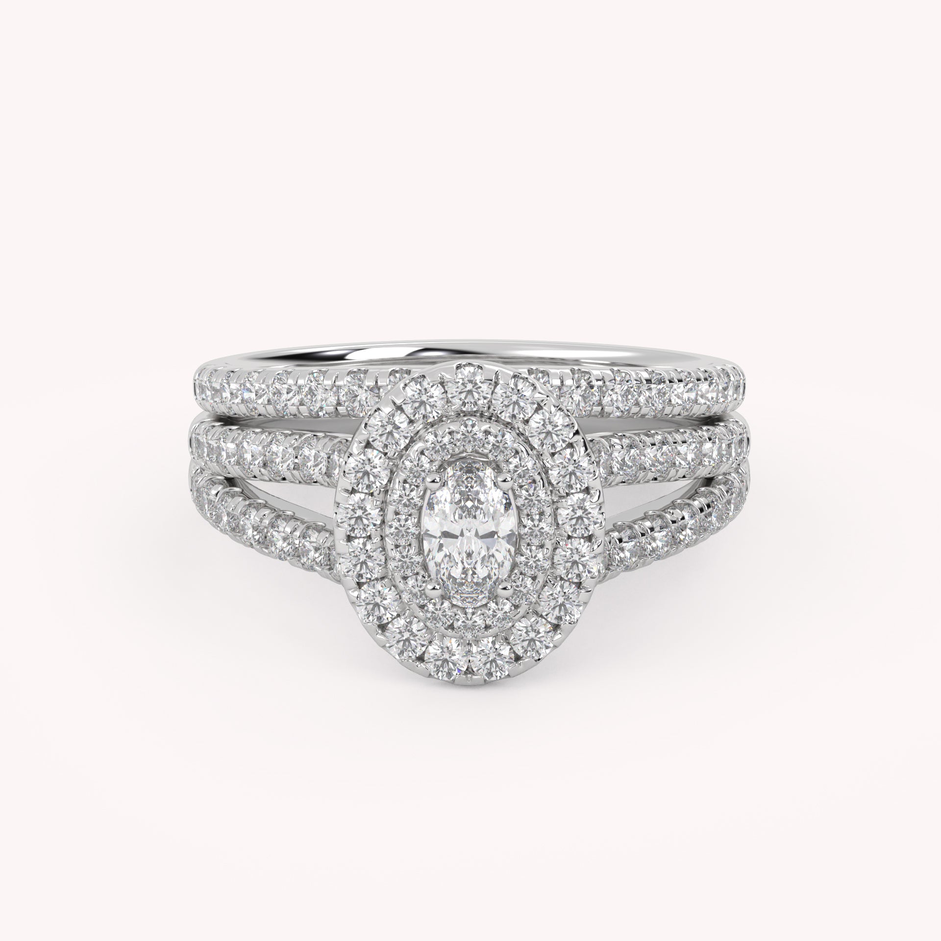 IGI Certified Split Shank Double Halo Bridal Set Ring for Women
