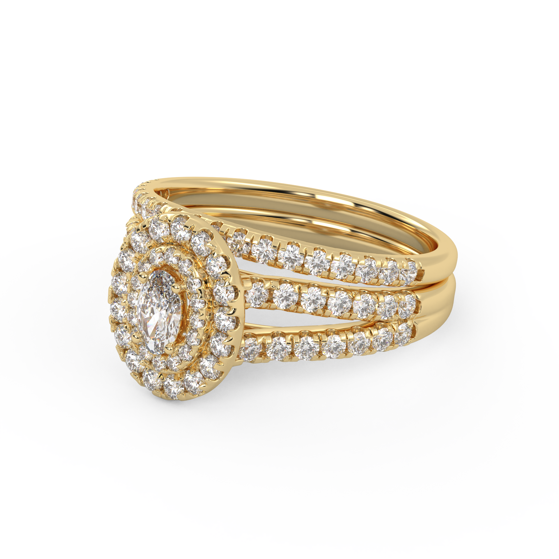 IGI Certified Split Shank Double Halo Bridal Set Ring for Women