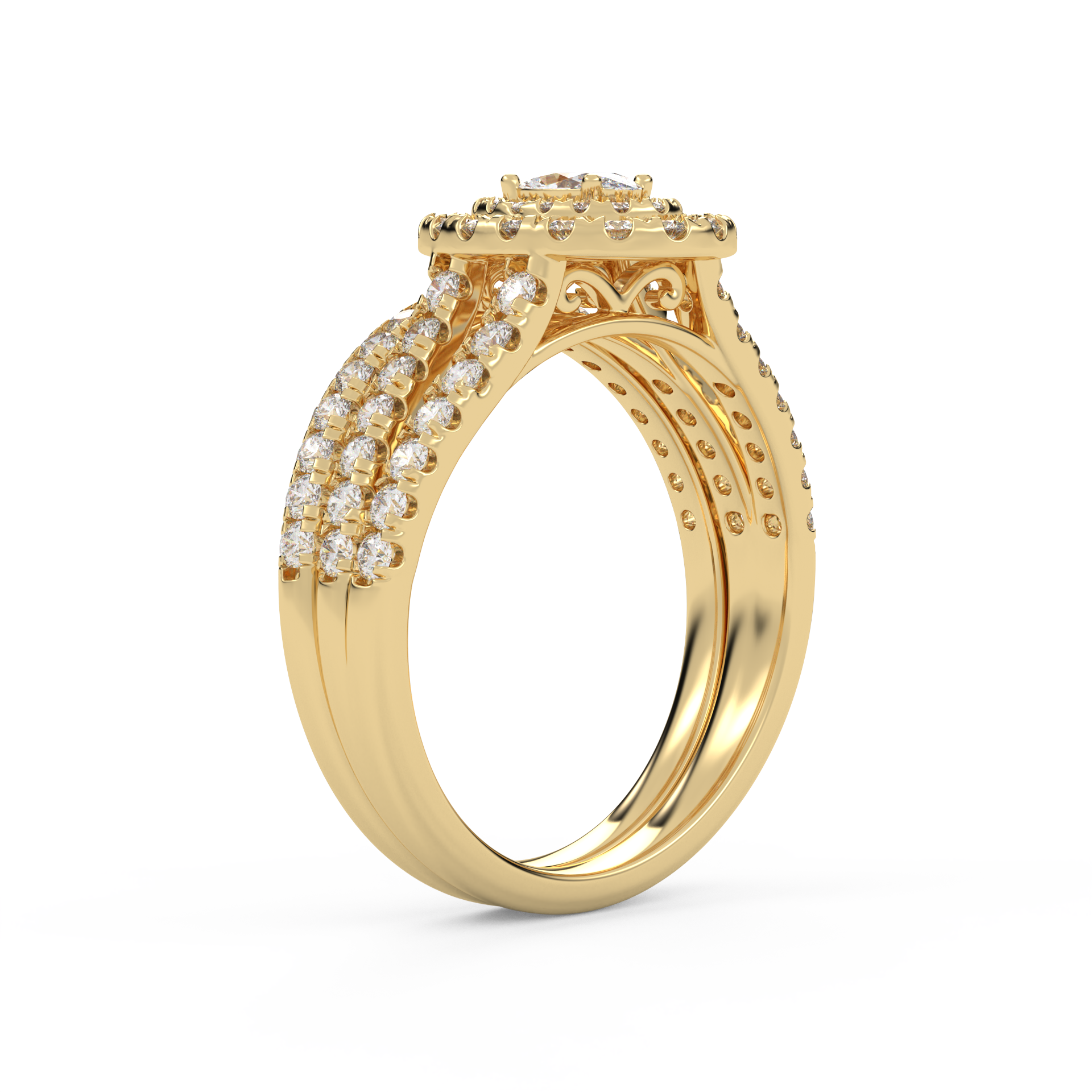 IGI Certified Split Shank Double Halo Bridal Set Ring for Women