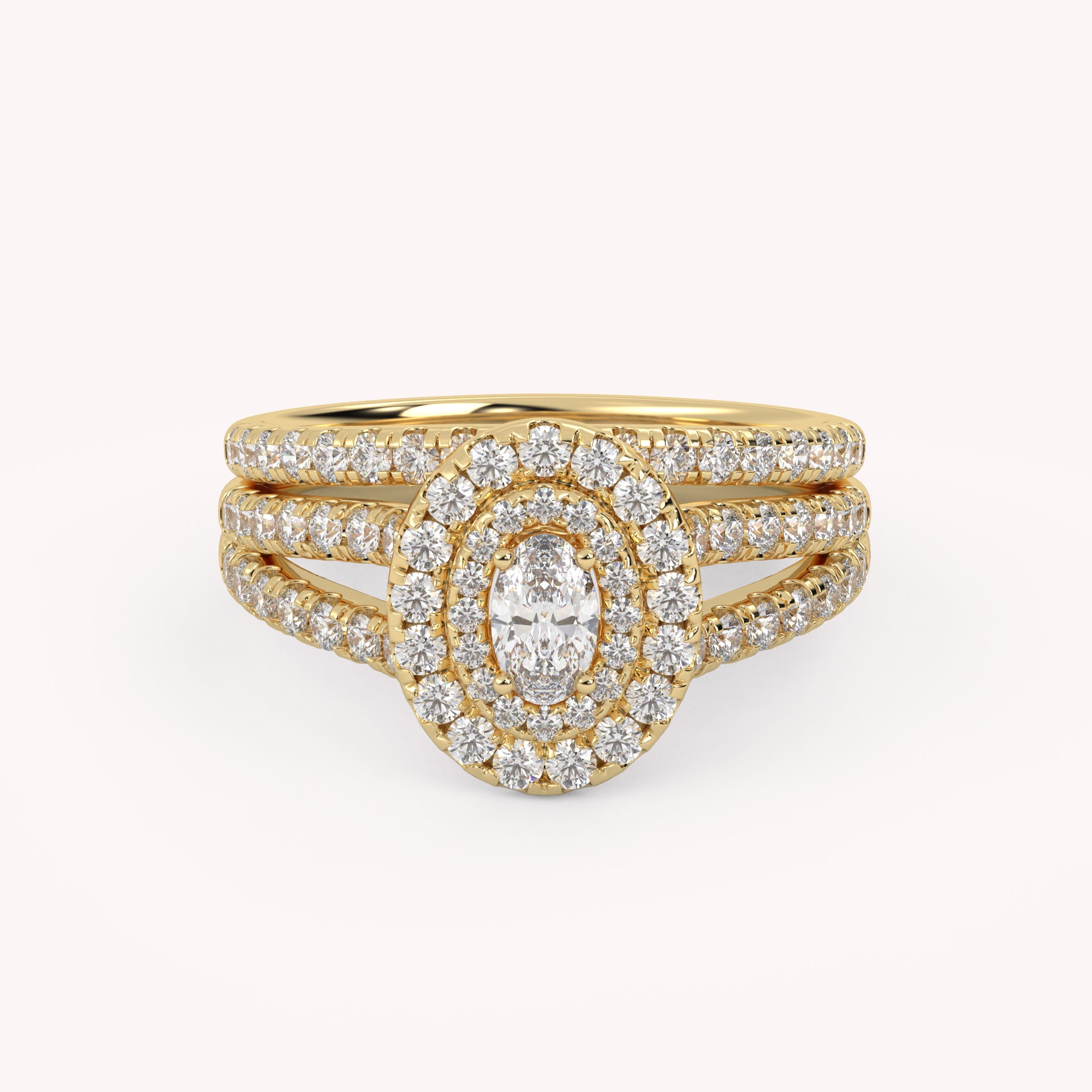 IGI Certified Split Shank Double Halo Bridal Set Ring for Women