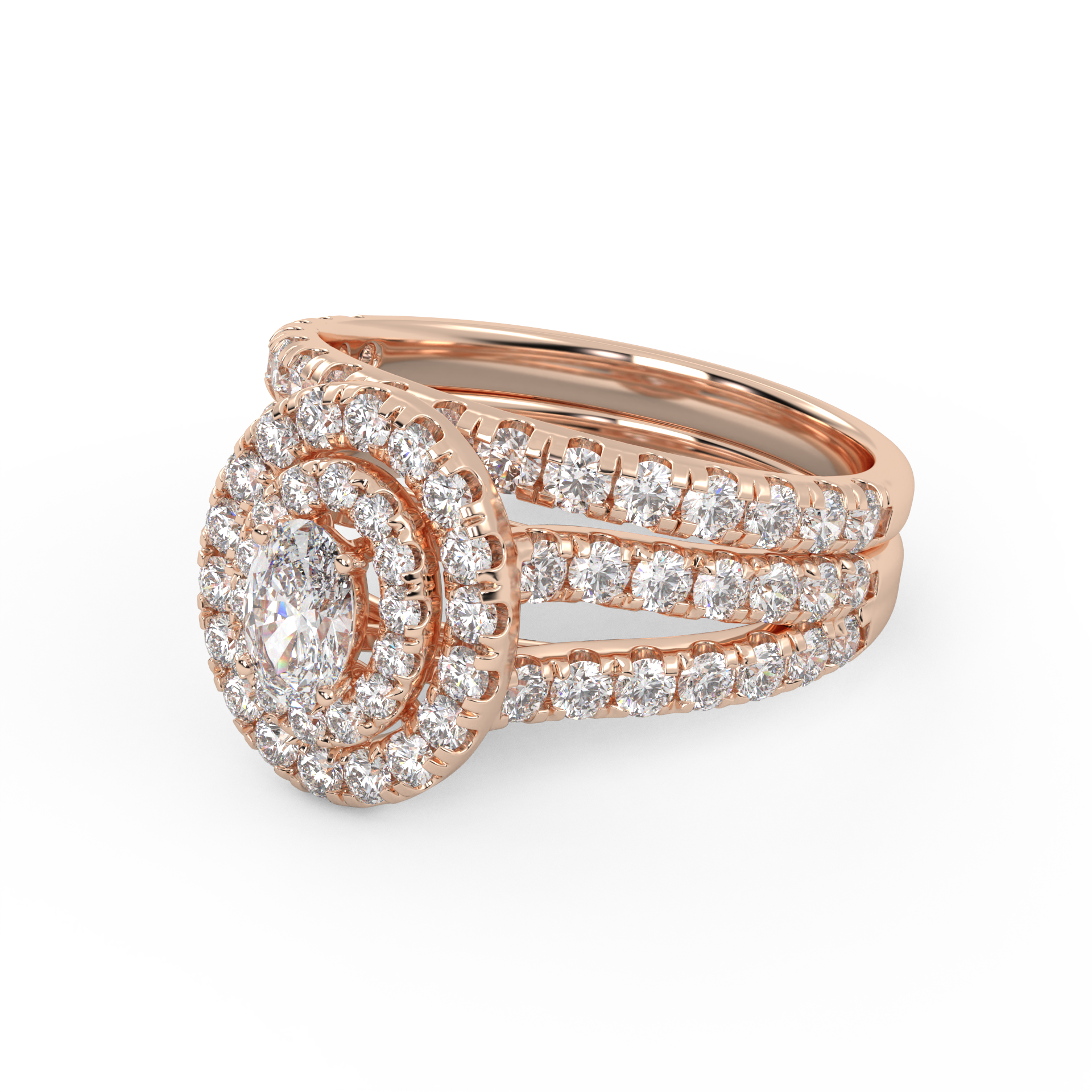 IGI Certified Split Shank Double Halo Bridal Set Ring for Women
