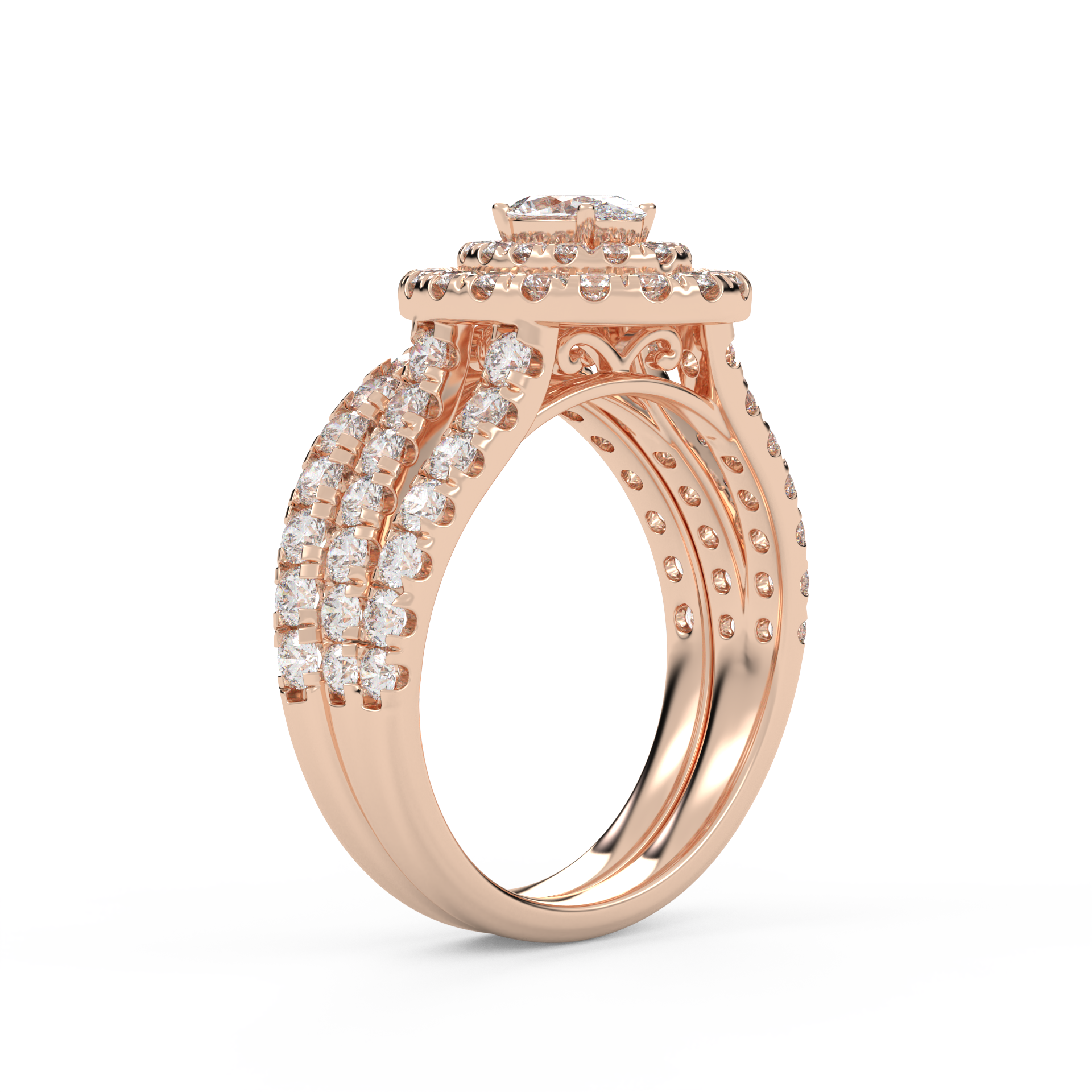 IGI Certified Split Shank Double Halo Bridal Set Ring for Women
