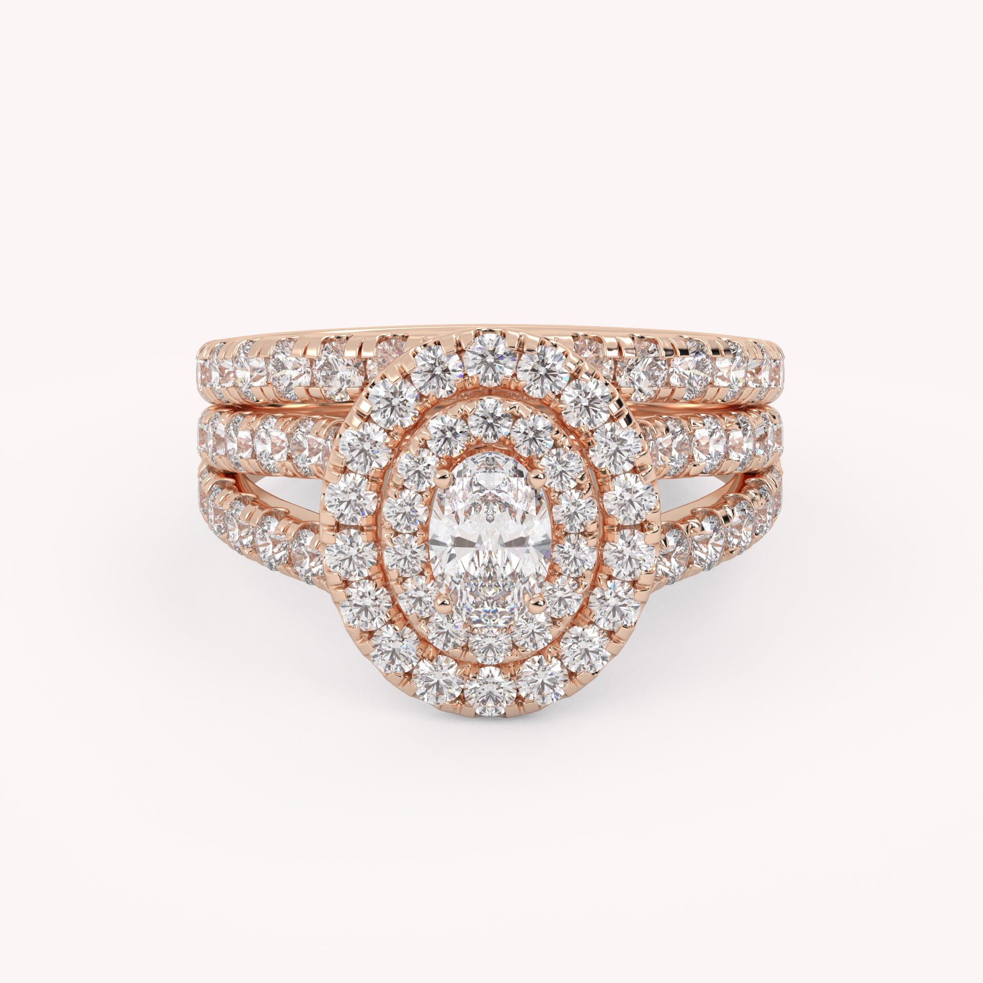 IGI Certified Split Shank Double Halo Bridal Set Ring for Women
