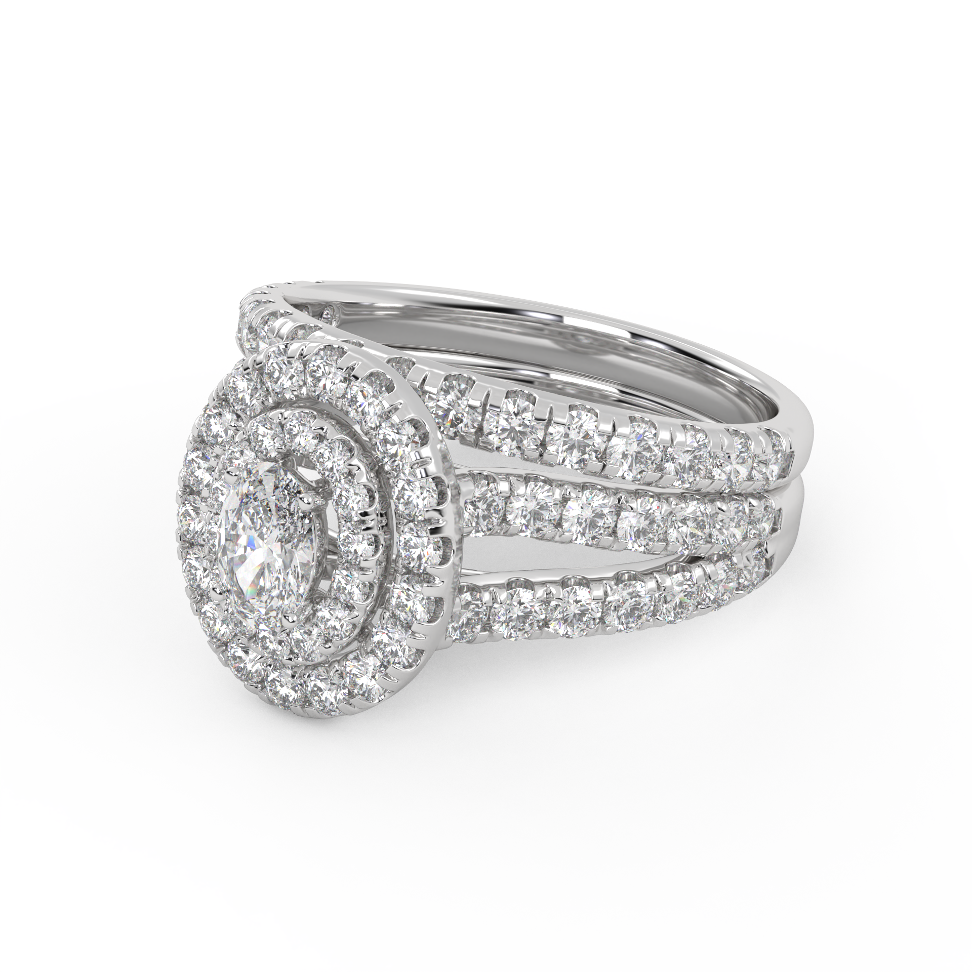 IGI Certified Split Shank Double Halo Bridal Set Ring for Women