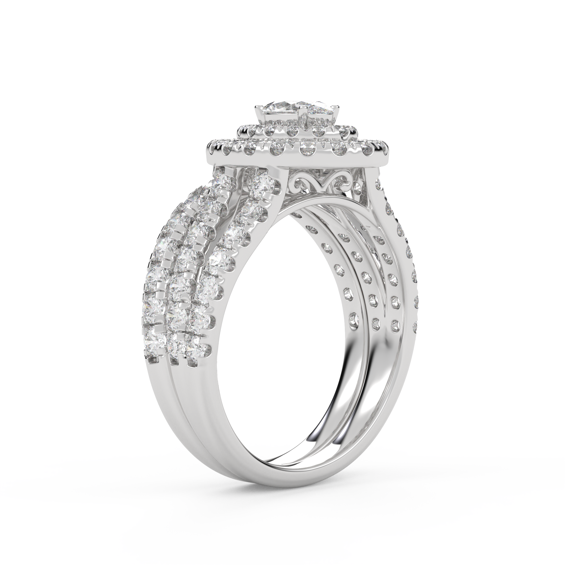 IGI Certified Split Shank Double Halo Bridal Set Ring for Women