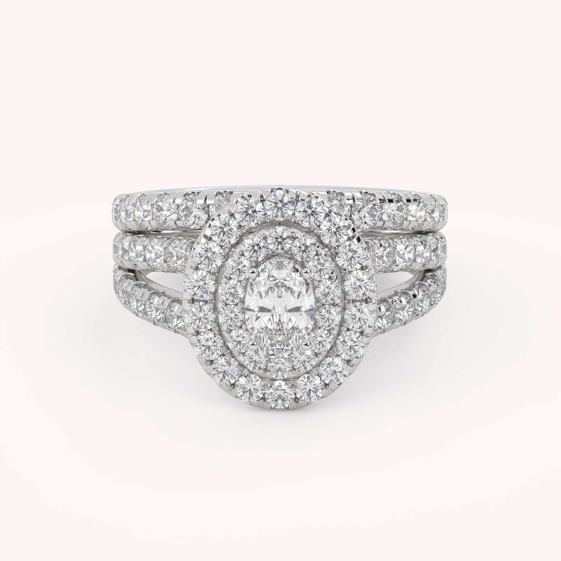 IGI Certified Split Shank Double Halo Bridal Set Ring for Women
