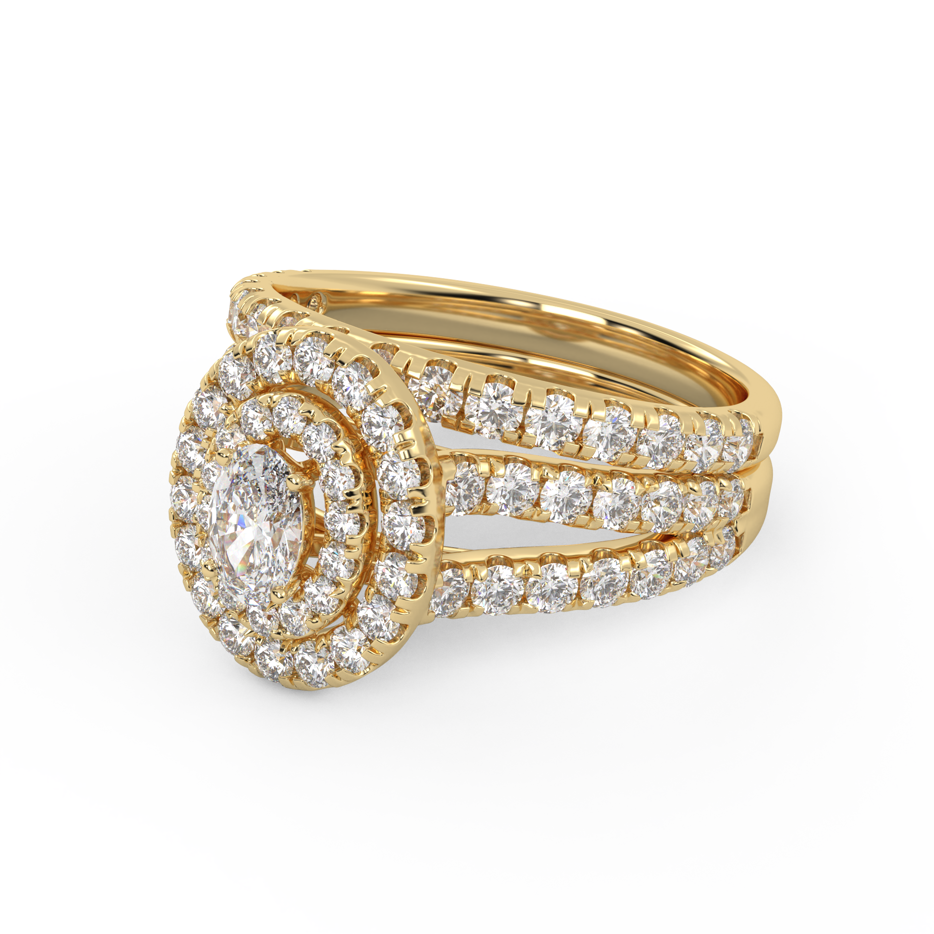 IGI Certified Split Shank Double Halo Bridal Set Ring for Women