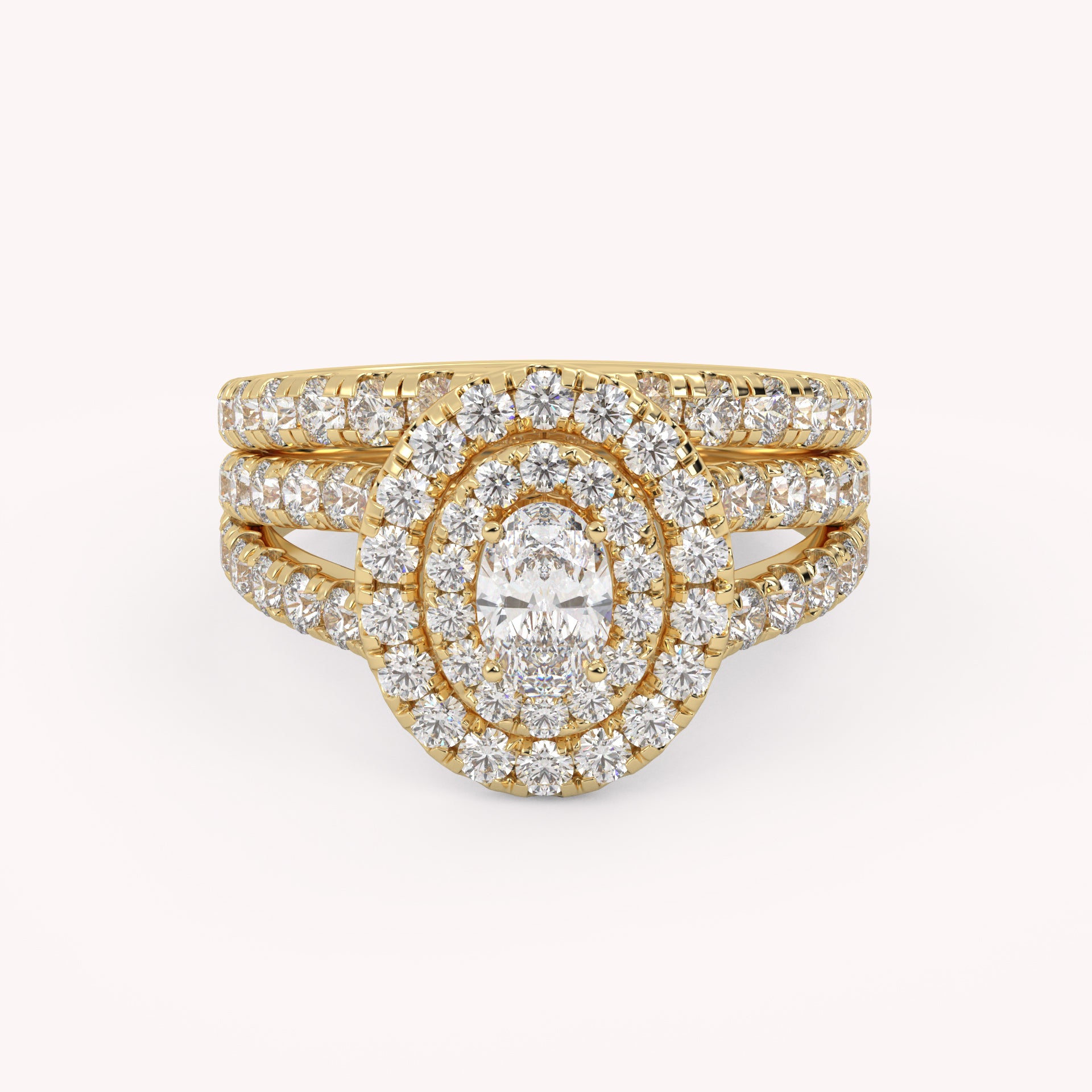 IGI Certified Split Shank Double Halo Bridal Set Ring for Women