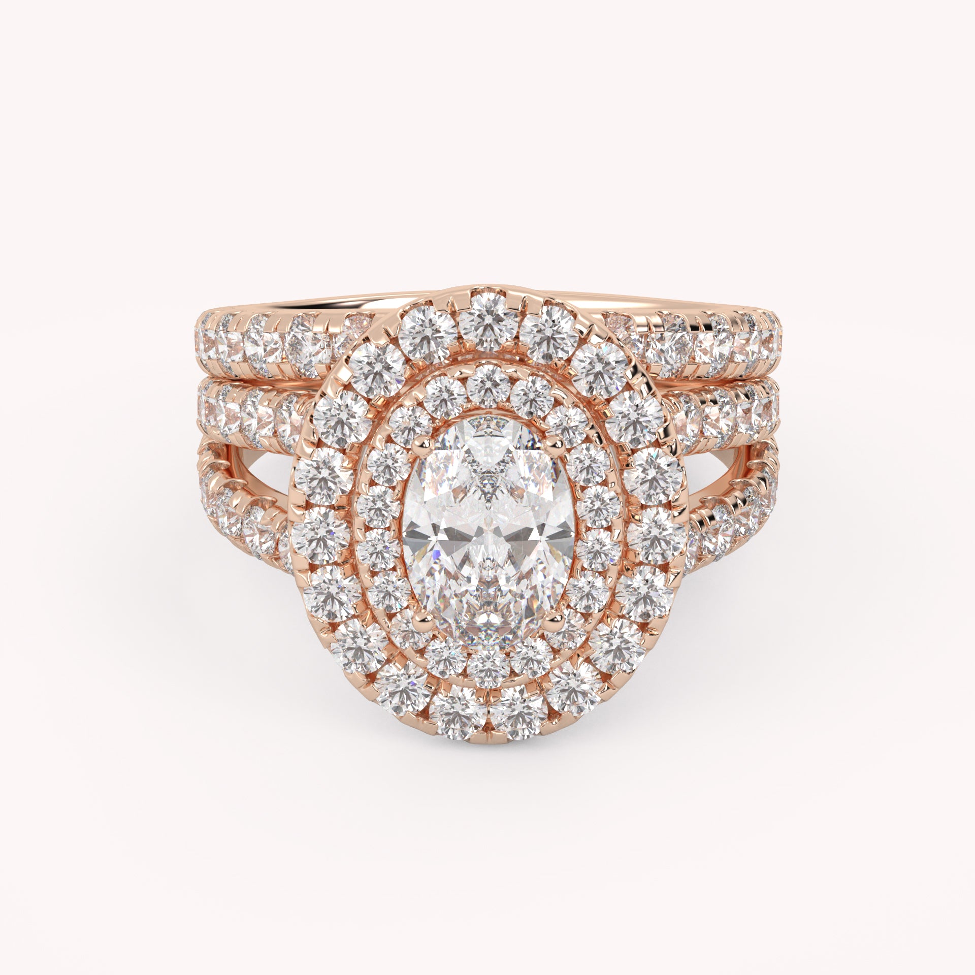 IGI Certified Split Shank Double Halo Bridal Set Ring for Women