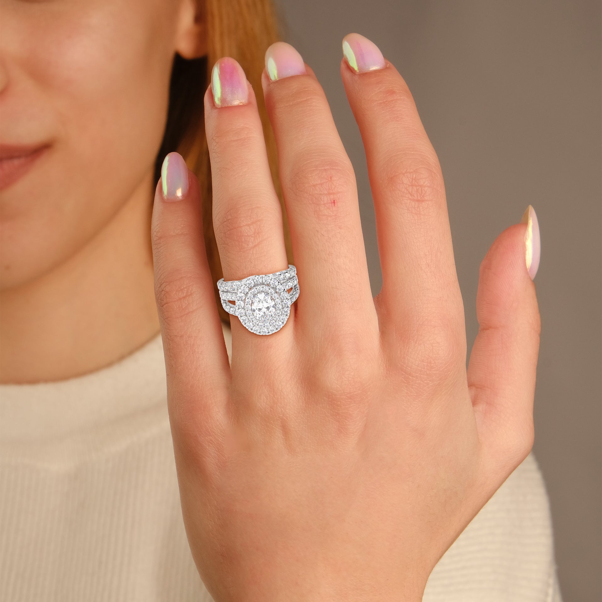 IGI Certified Split Shank Double Halo Bridal Set Ring for Women