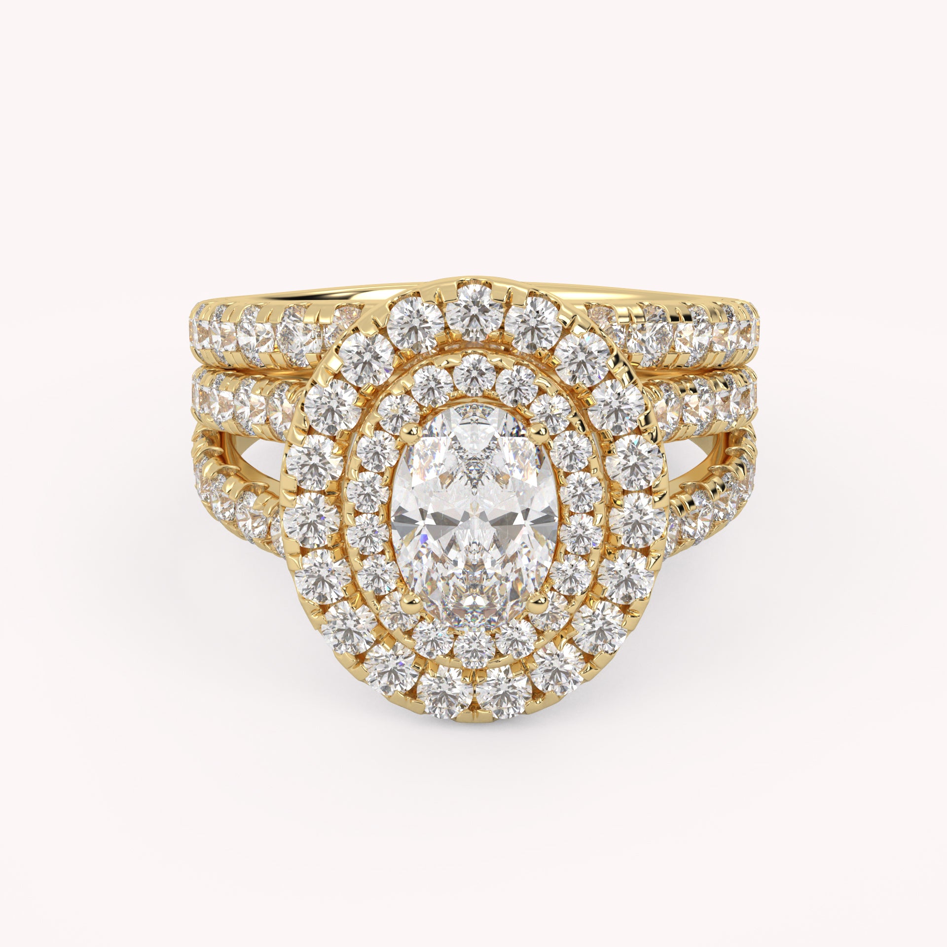 IGI Certified Split Shank Double Halo Bridal Set Ring for Women