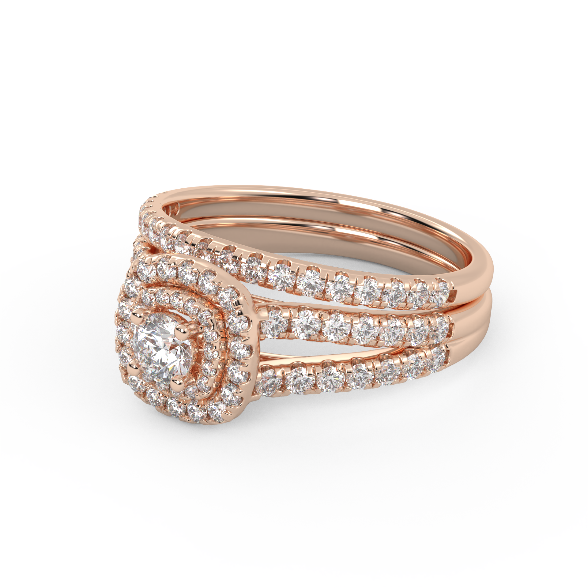 IGI Certified Shank Double Halo Bridal Set Ring