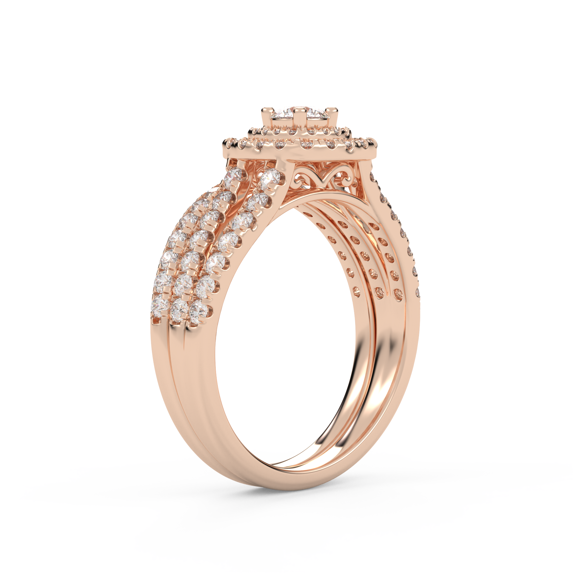 IGI Certified Shank Double Halo Bridal Set Ring