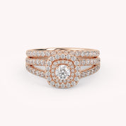IGI Certified Shank Double Halo Bridal Set Ring