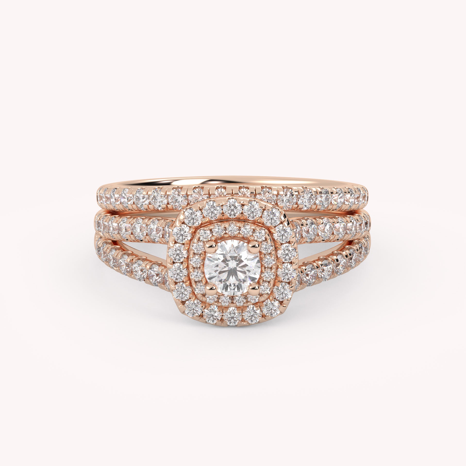 IGI Certified Shank Double Halo Bridal Set Ring