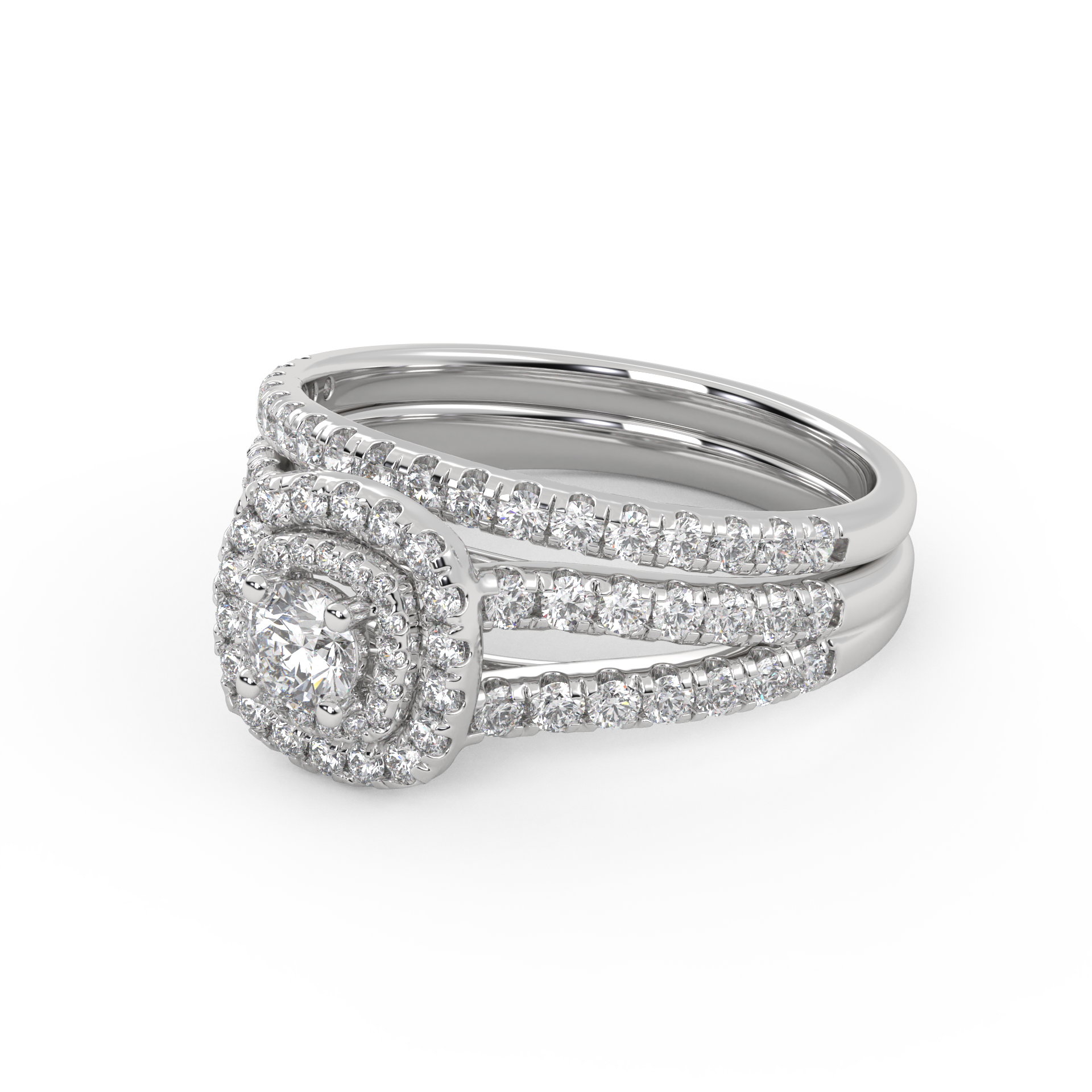 IGI Certified Shank Double Halo Bridal Set Ring