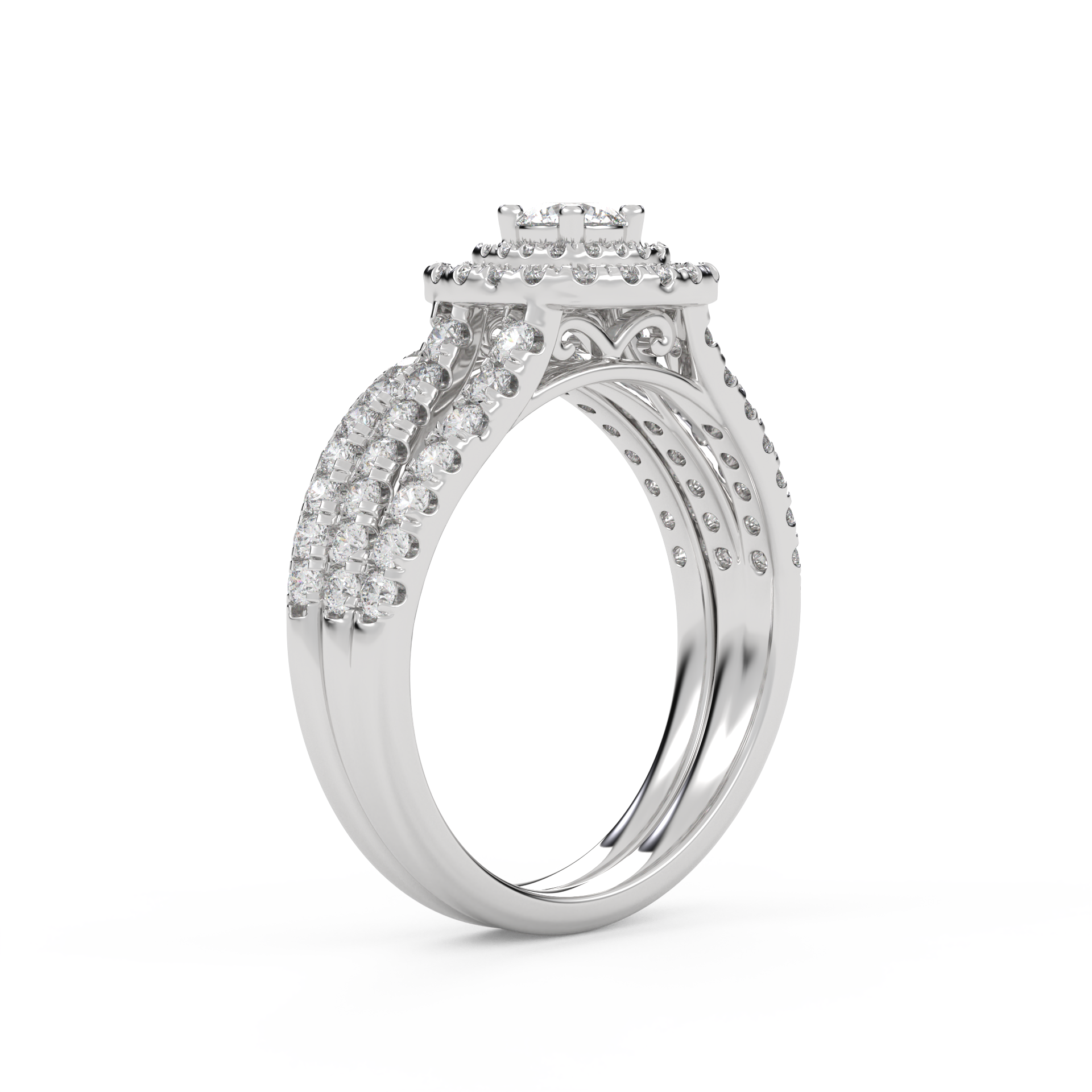 IGI Certified Shank Double Halo Bridal Set Ring