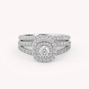 IGI Certified Shank Double Halo Bridal Set Ring
