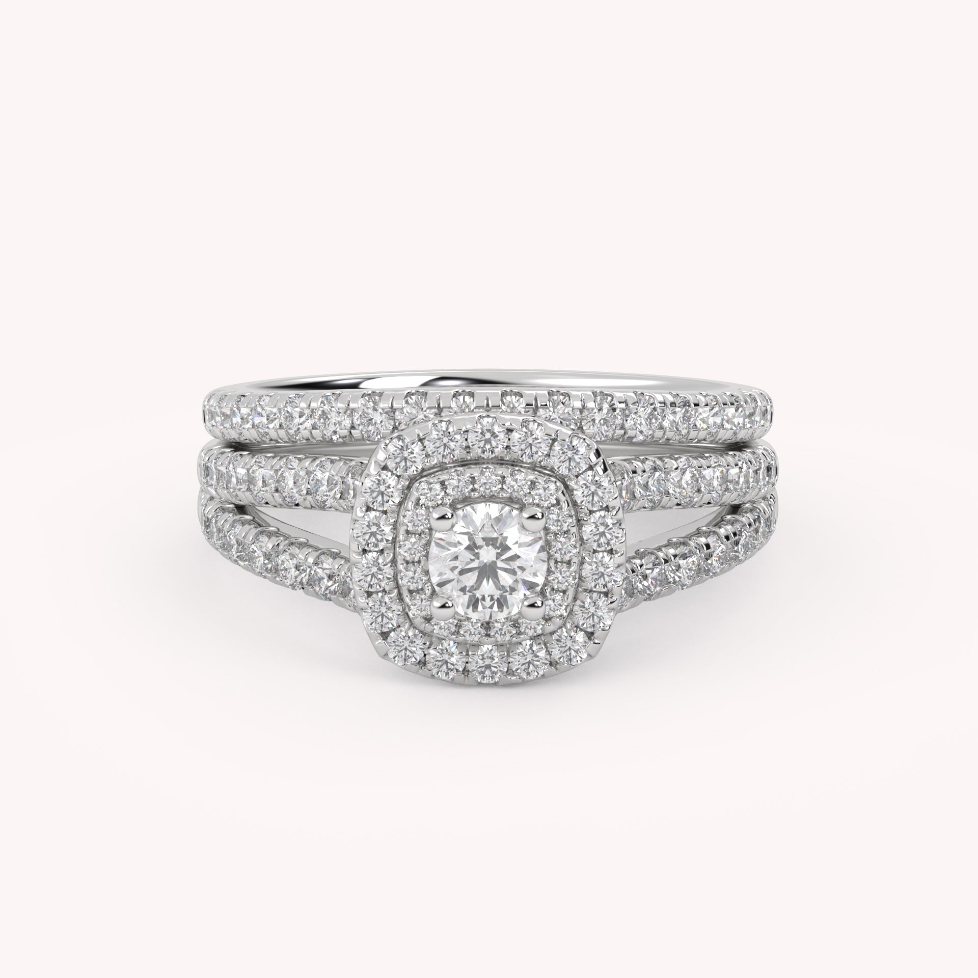 IGI Certified Shank Double Halo Bridal Set Ring