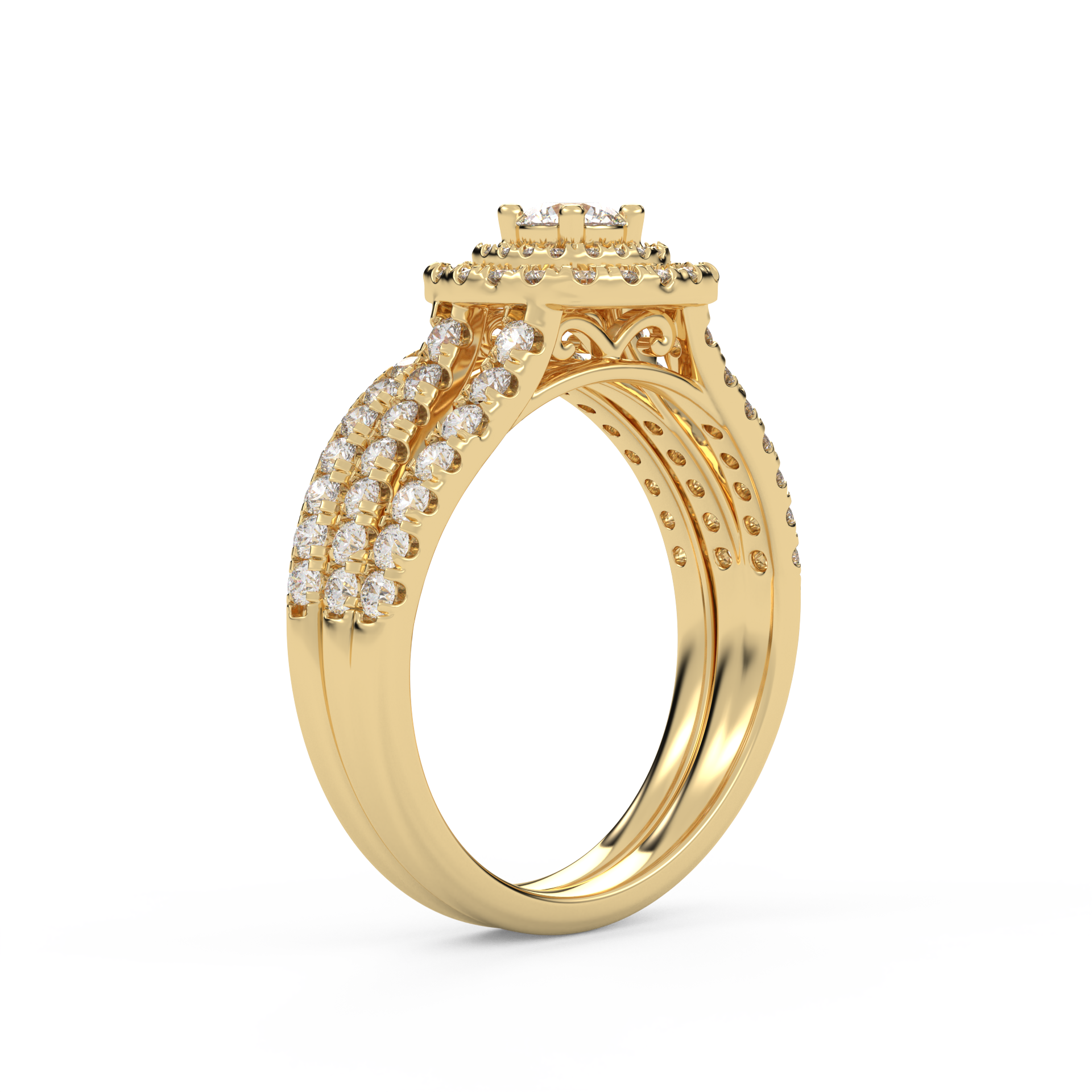 IGI Certified Shank Double Halo Bridal Set Ring