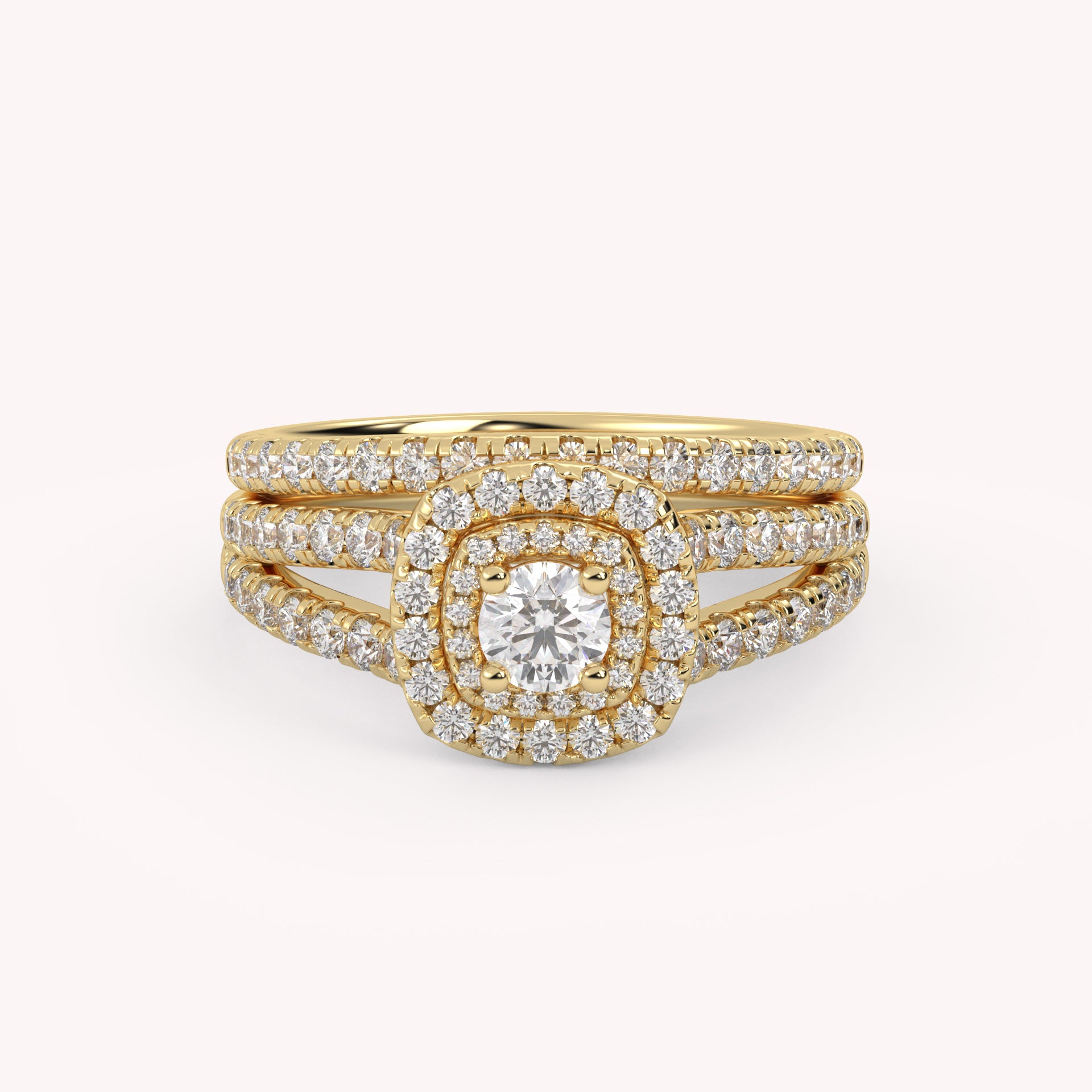 IGI Certified Shank Double Halo Bridal Set Ring