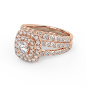 IGI Certified Shank Double Halo Bridal Set Ring