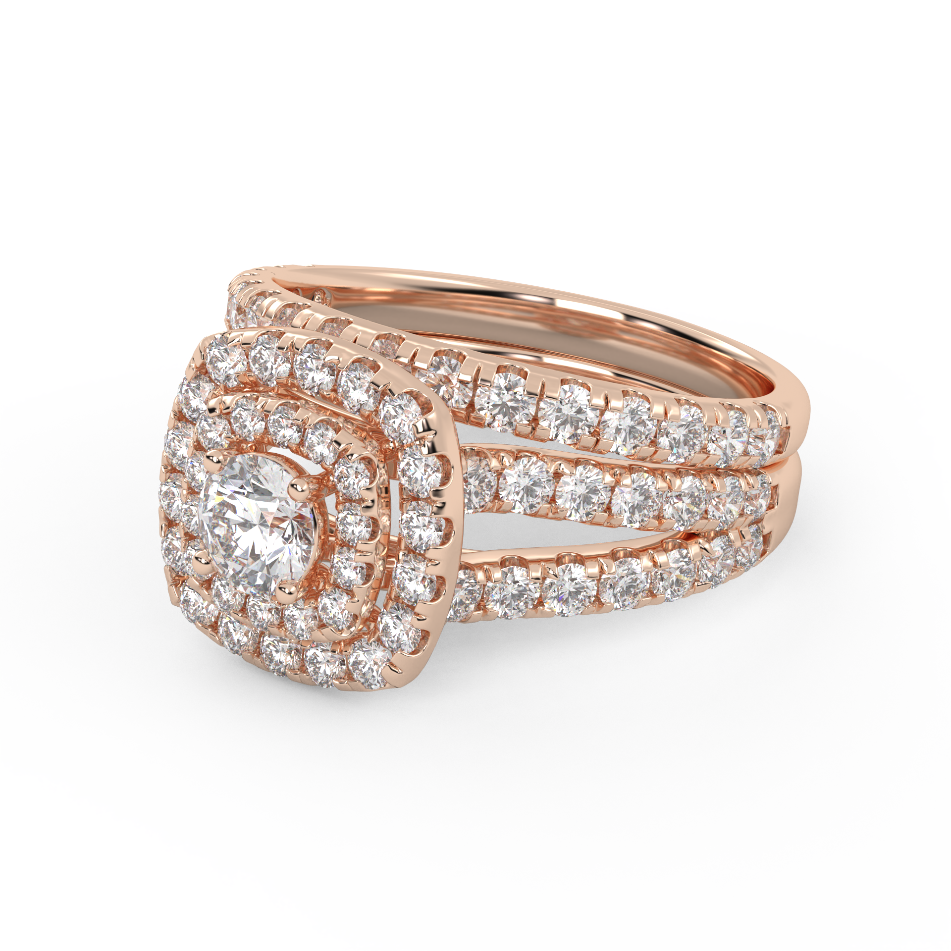 IGI Certified Shank Double Halo Bridal Set Ring