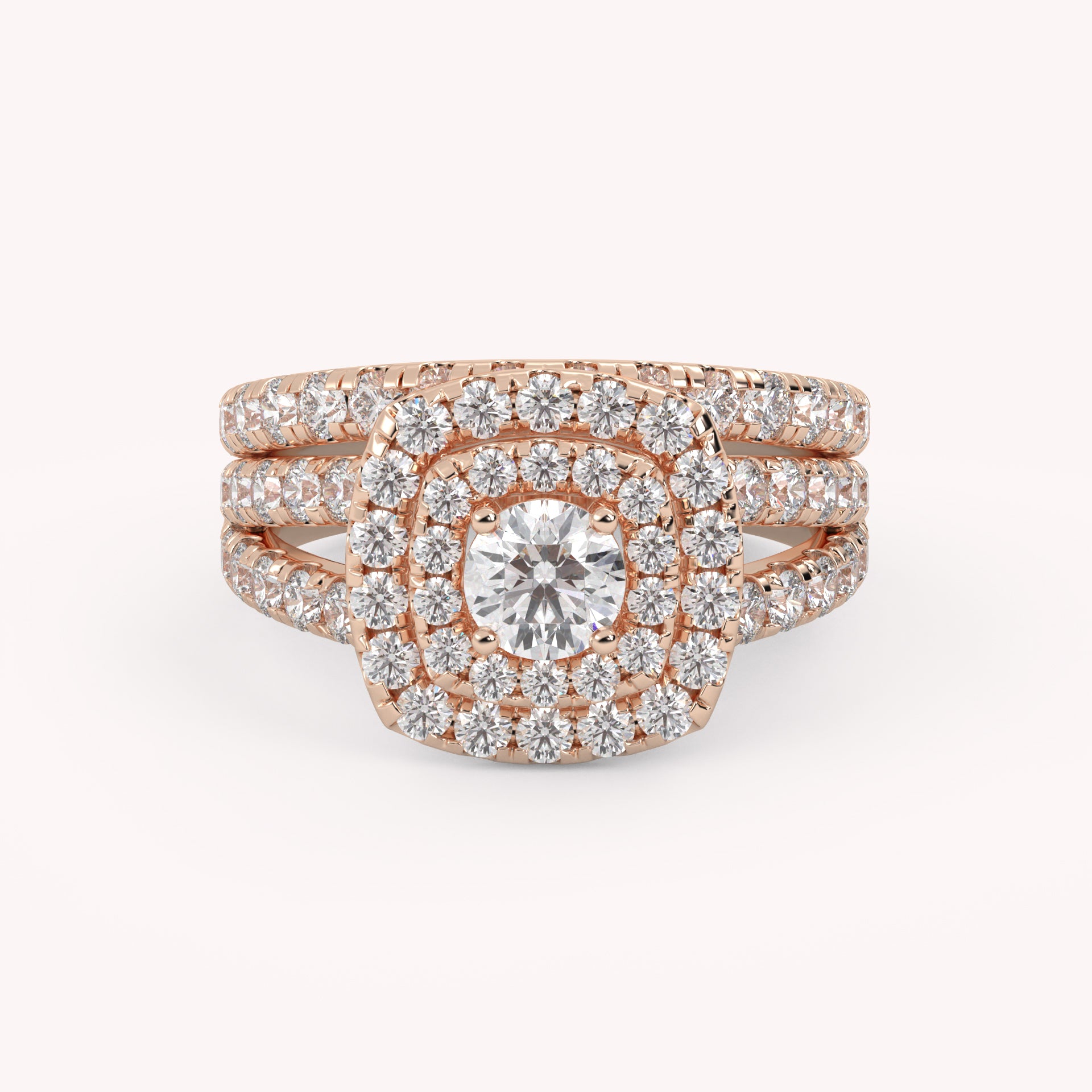 IGI Certified Shank Double Halo Bridal Set Ring