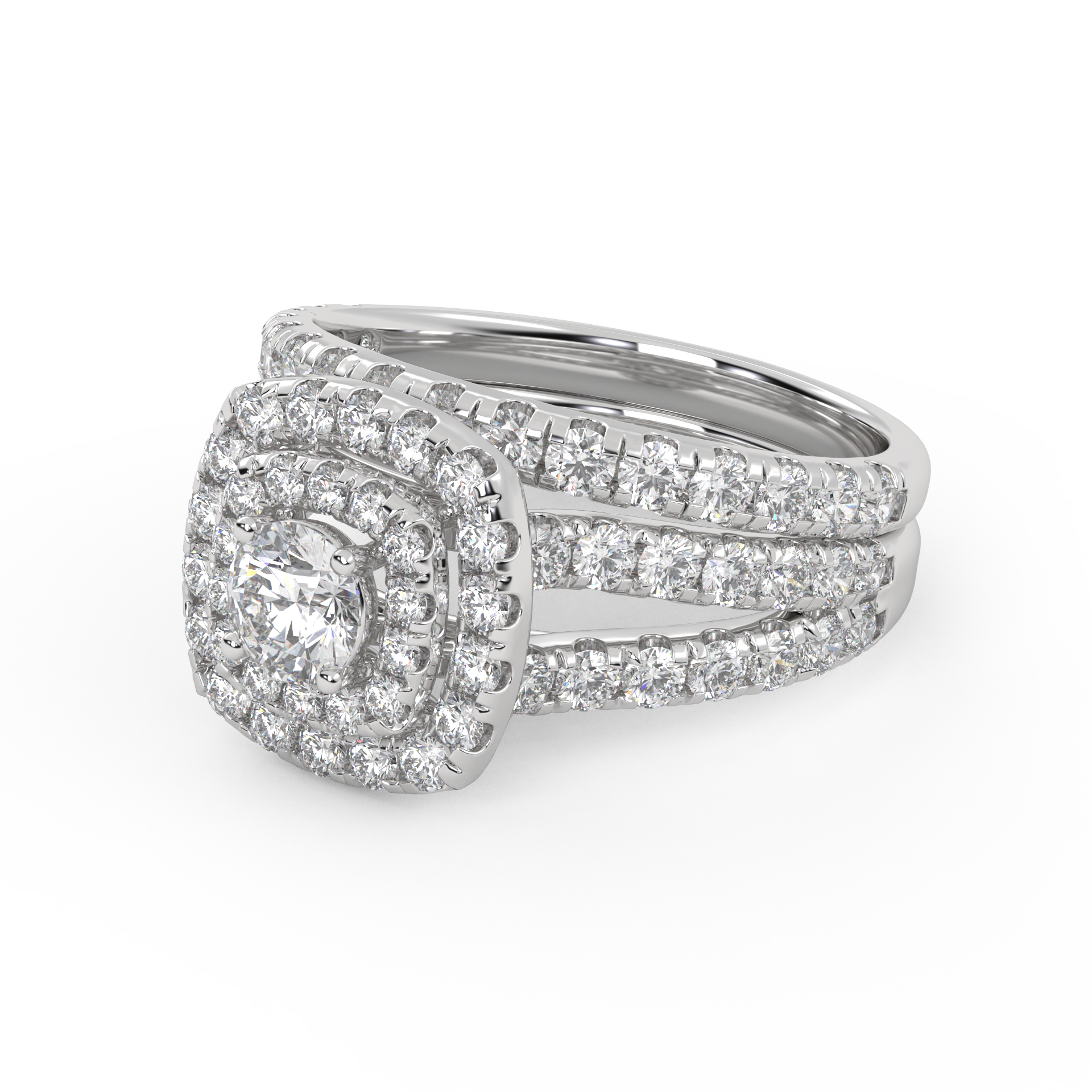 IGI Certified Shank Double Halo Bridal Set Ring